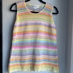 Vintage 90s Jones Wear Sport Pastel Rainbow Striped Knit Tank Top XL
